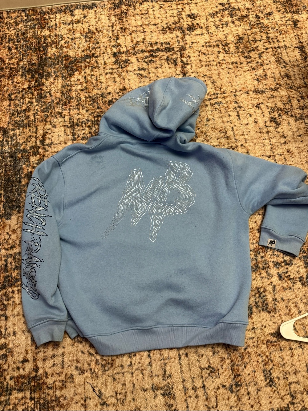 Blue Zip-Up Hoodie with Script Rhinestone Logo - Picture 2 of 2